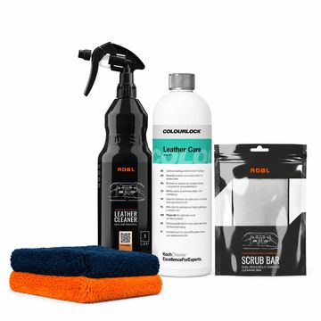 Kit detailing piele auto cu ADBL Leather Cleaner, Colourlock Leather Care, Scrub Bar și lavete Ewocar - CarHub