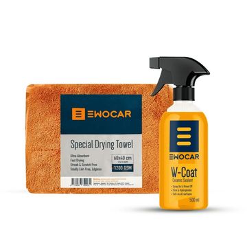 Kit Protecție și Uscare Auto Moto Ewocar – W-Coat 500ml + Prosop Twisted Loop 1200 GSM Portocaliu