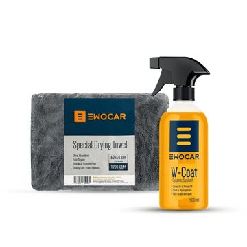 Kit Protecție și Uscare Auto Moto Ewocar – W-Coat 500ml + Prosop Twisted Loop 1200 GSM Gri