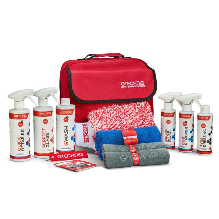 Kit întreținere auto Gtechniq Essential Maintenance Kit – spălare, geamuri, anvelope, decontaminare și uscare