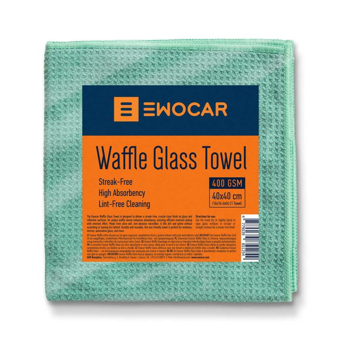 Lavetă sticlă Ewocar Waffle Glass Towel 400 GSM – microfibră pentru geamuri fără urme