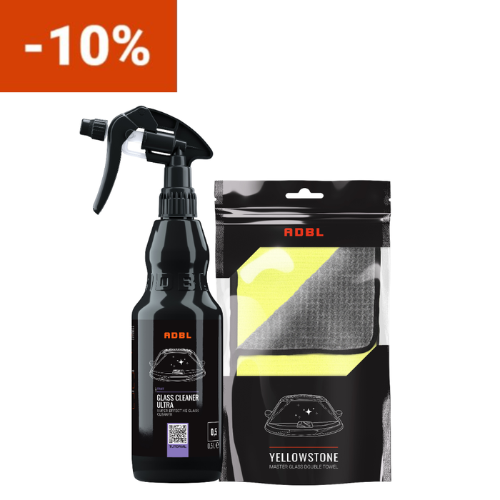 Kit Curățare Geamuri Auto ADBL – Glass Cleaner Ultra 500ml + Yellowstone