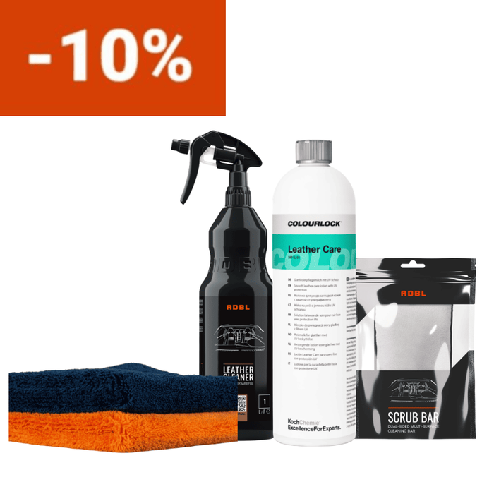 Kit Detailing Piele Auto – ADBL Leather Cleaner + Colourlock Leather Care + Scrub Bar + Lavete Ewocar