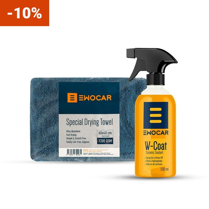 Kit protecție și uscare auto moto Ewocar – W-Coat 500 ml + prosop Twisted Loop 1200 GSM albastru