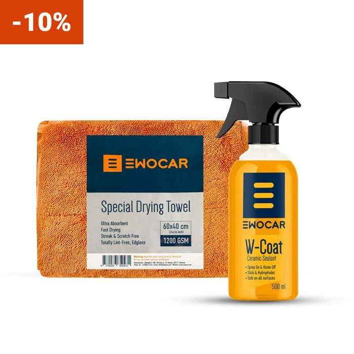 Kit protecție și uscare auto moto Ewocar – W-Coat 500 ml + prosop Twisted Loop 1200 GSM portocaliu