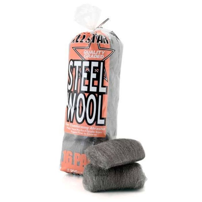 Burete extra fin din lana de otel pentru slefuire AllStar Steel Wool #000, set de 16 bucati